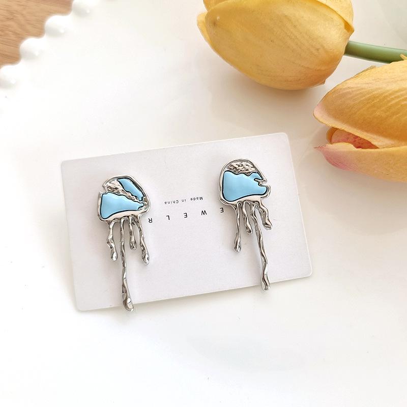 Japan and Korea's Asymmetric Jellyfish Stud Earrings Female Personality Style Versatile Design Sense Cold Wind Earrings