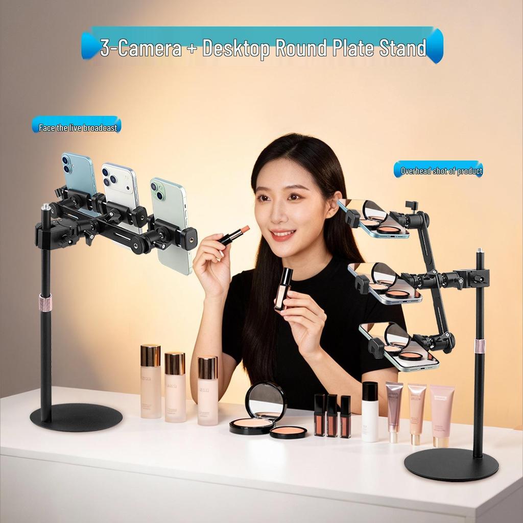 Adjustable Desktop Gimbal Boom Arm Stand for Dual Phone Live Streaming