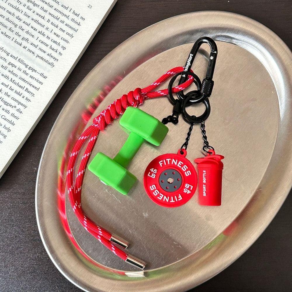 Mini Barbell Plates Key Chain with D-shaped Buckle Simulation Dumbbells Keyring  Gifts