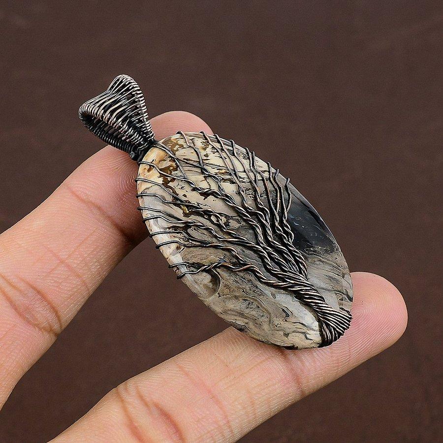 Plume Root Jasper Handmade Copper Wire Wrap Jewelry Pendant 2.56" K4e07