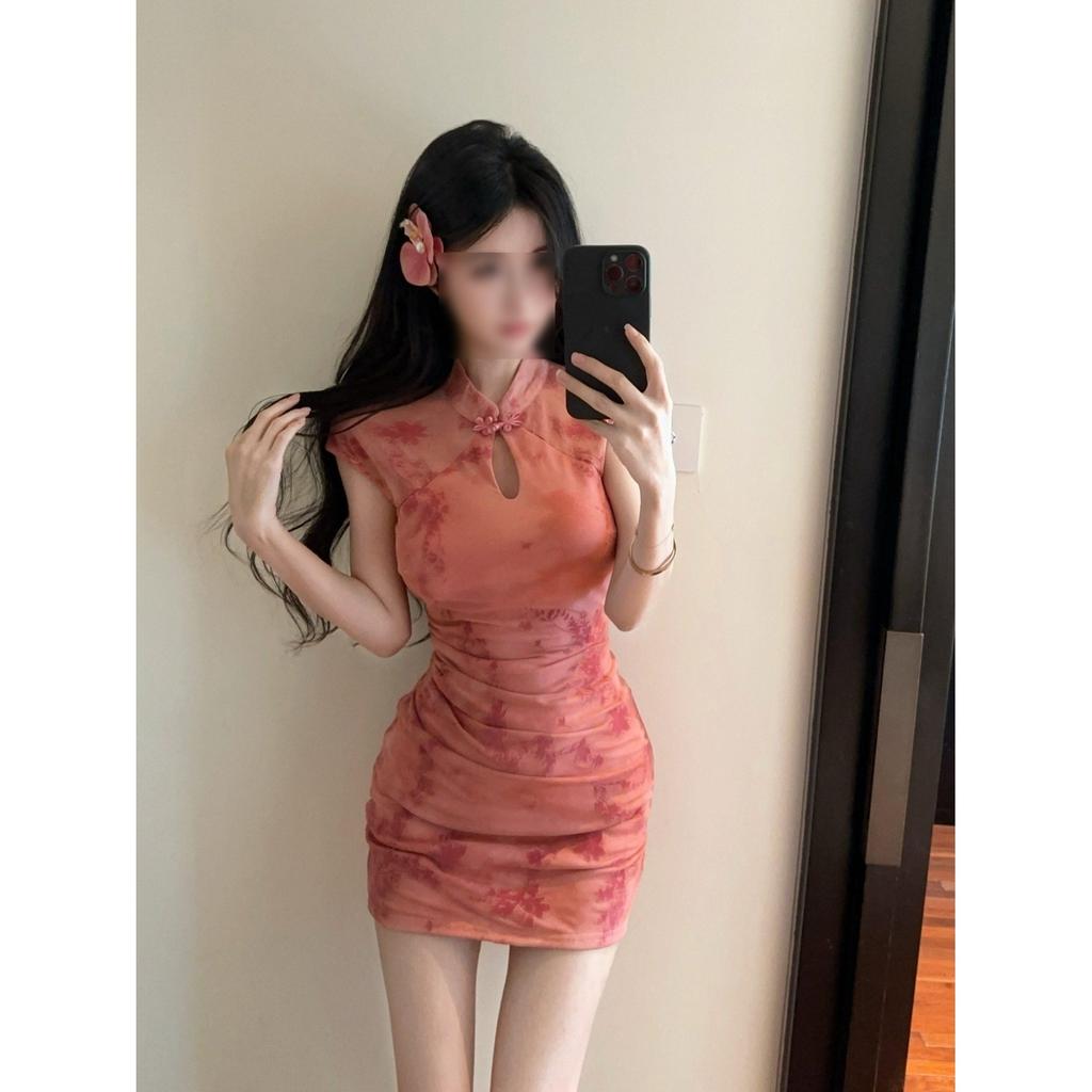 New Chinese Style Improved Cheongsam Skirt Retro Unique Beautiful Hollow Print Slim Hip Dress Summer