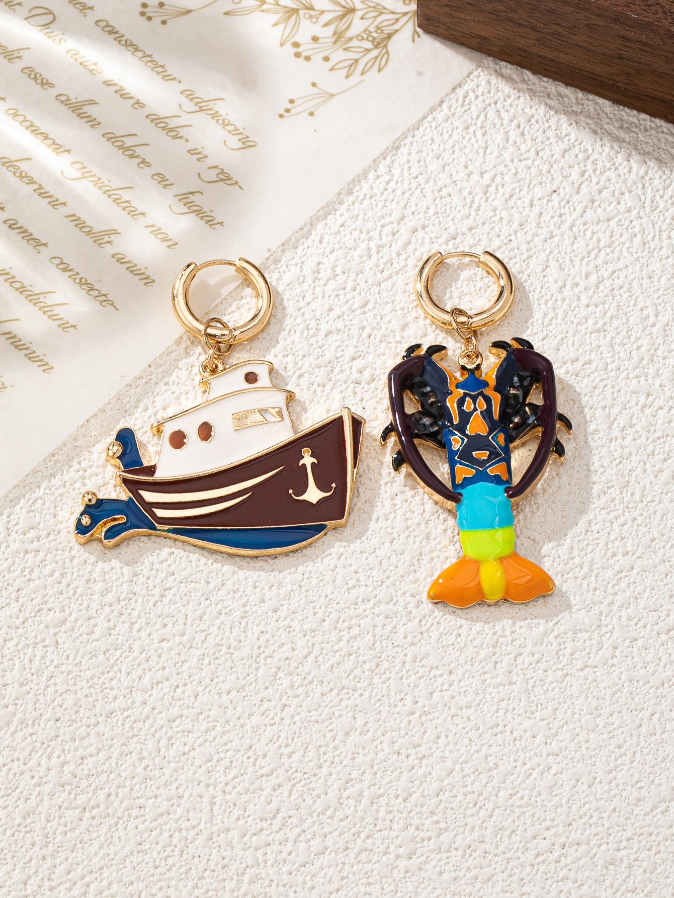 

New self-developed Japanese sweet lobster steamer enamel craft earrings design