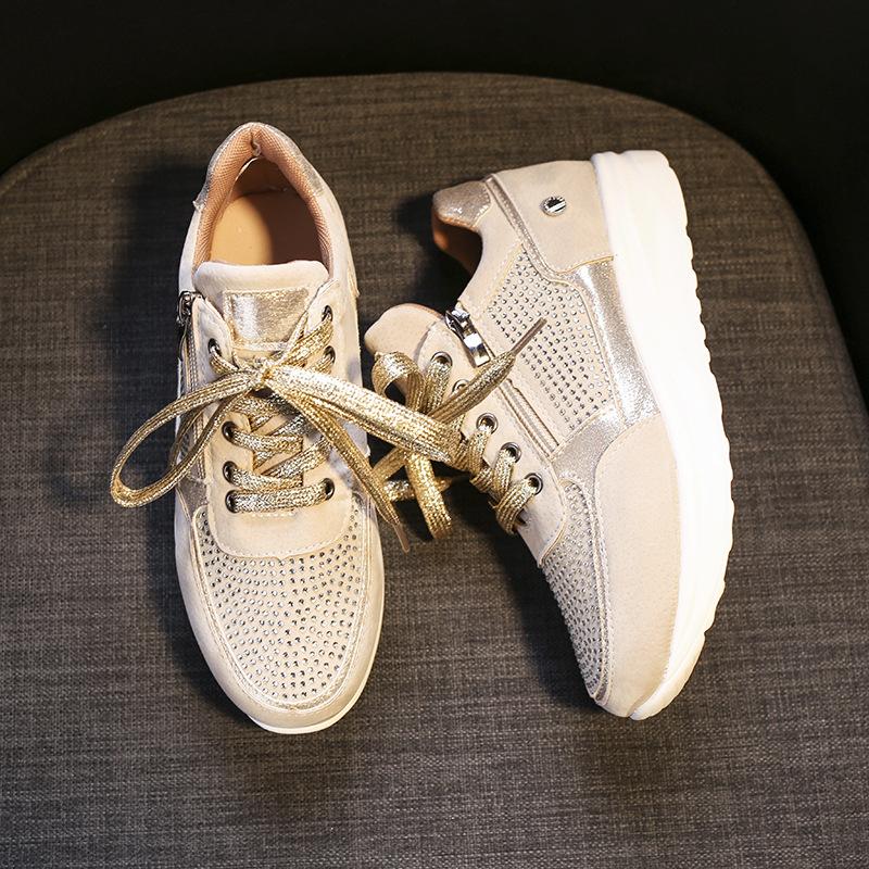 flat-bottomed casual round head rhinestone single shoes women's shoes European and American fashion heightening casual shoes women's board shoes