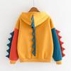 Women's Solid Color Contrasting Dinosaur Loose Casual Hoodie