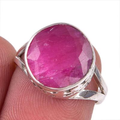 Roter Rubin(Simuliert) Edelstein Handgefertigt 925 Sterlingsilber Geschenkring S.5.5 N6z72