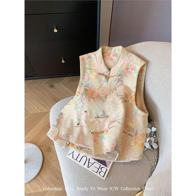 

Топ темпераментный женский жилет в стиле дзен, ретро жаккардовый жилет 3XL [Recommended 138-75 kg]