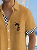 Hawaiian Black and White Plaid Coconut Tree Print Men's Button Pocket Short Sleeve Shirt