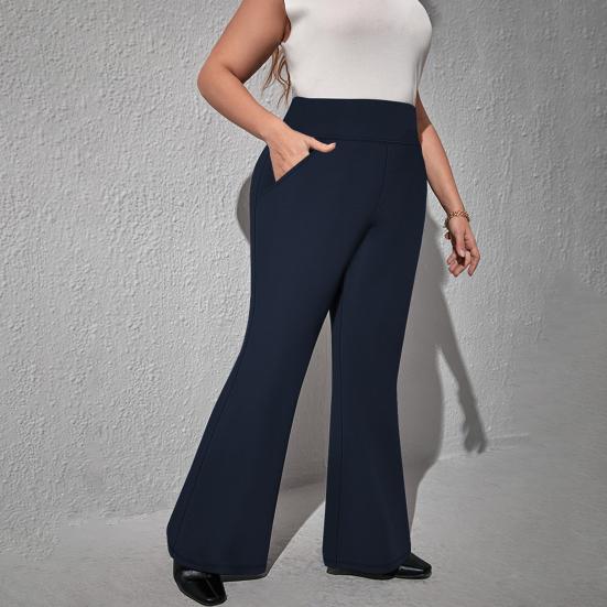 High Waist Yoga Pants Full-Length Women Leggings with Elastic Waist Solid Color Pockets Sport Style Flared Pants