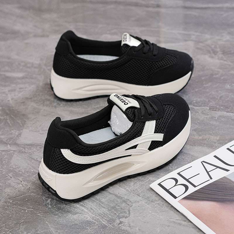 Ins Korean Version of Forrest Gump Shoes Women's Tide 2025 Spring New Thick-soled Heightening Student Mesh Sports Running Casual Shoes
