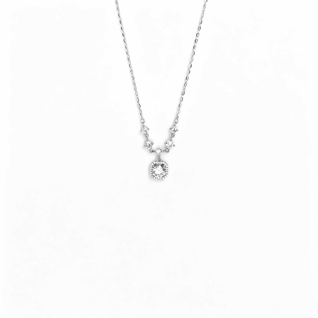 Sterling Silver Zircon Square Sugar Necklace - Women's Fashionable Clavicle Chain