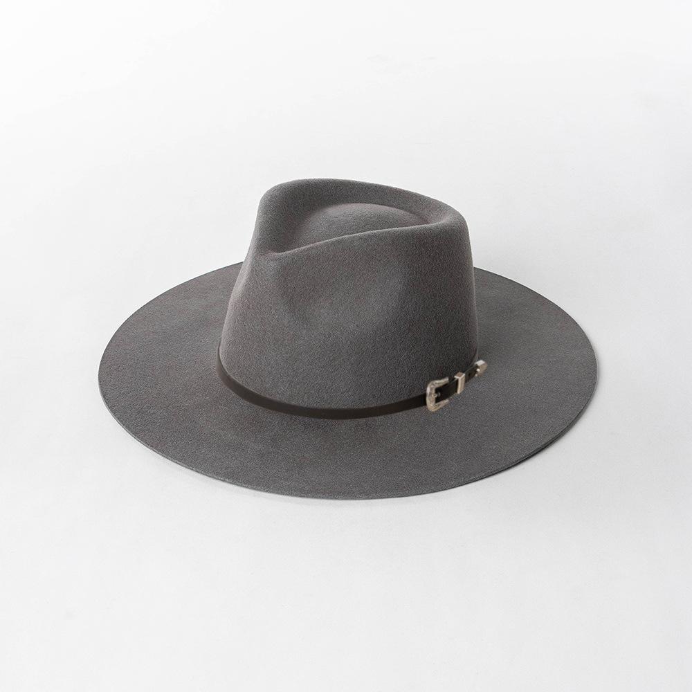 202601-HH2063F Ins  Classic Dropshipper Winter Earth Tone Color Wool Felt Belt  Fedoras Cap Men Women Leisure Panama Jazz Hat