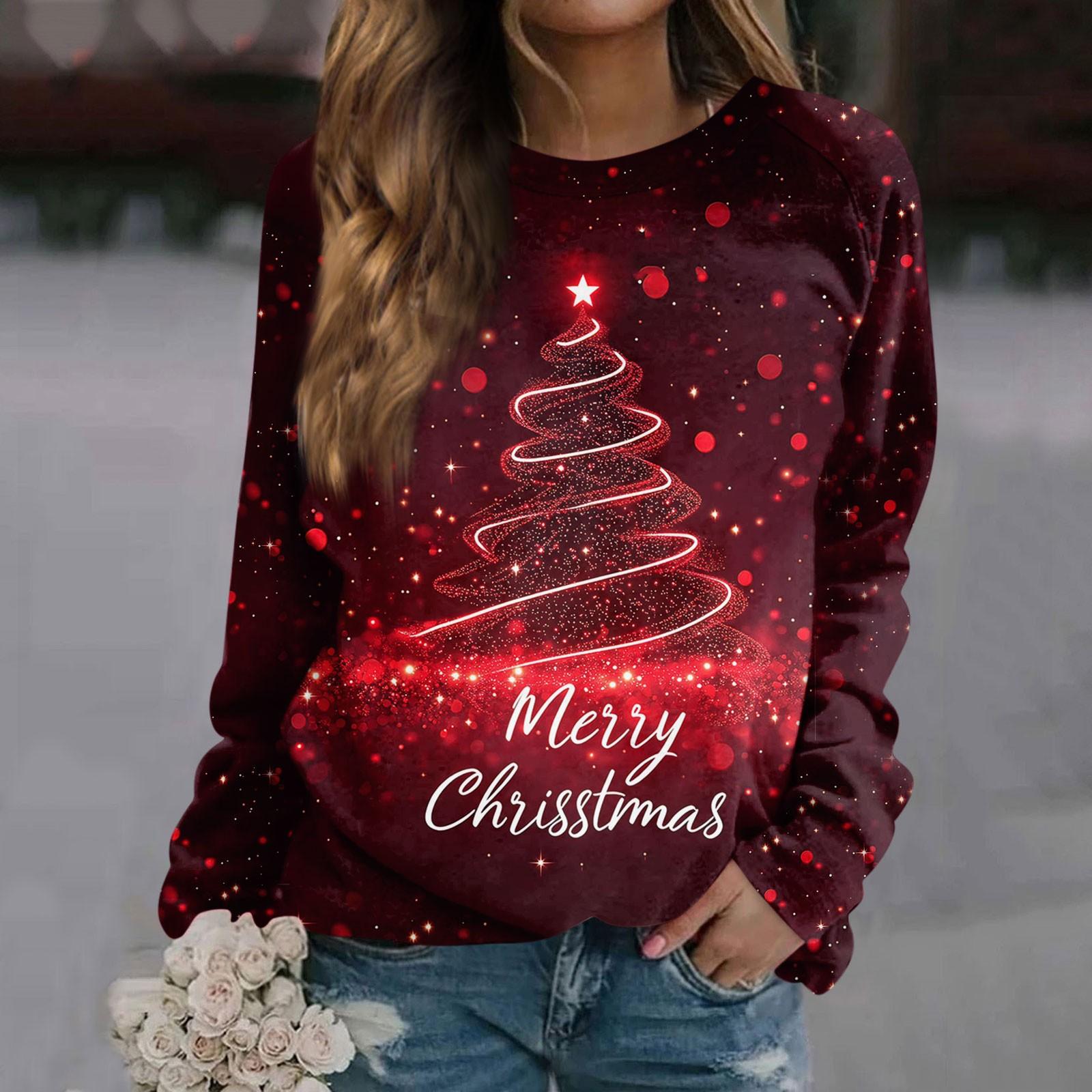 

Жіночий повсякденний модний різдвяний пуловер з довгим рукавом і круглим вирізом M винний