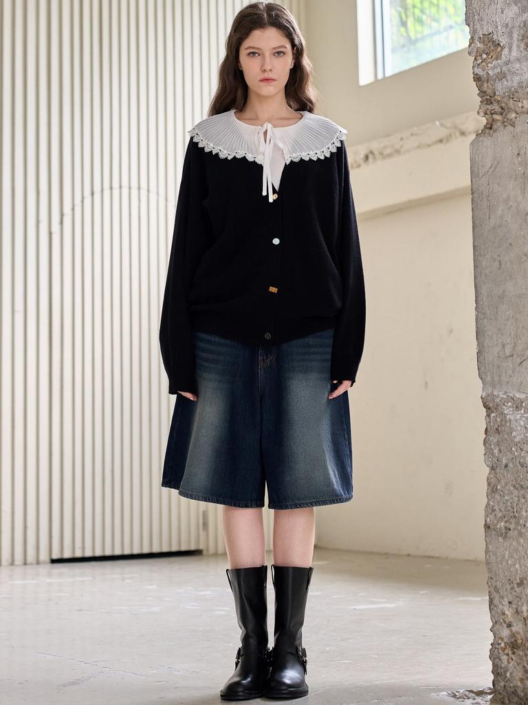 MITTE Wide Flare Bumuda Denim_Blue