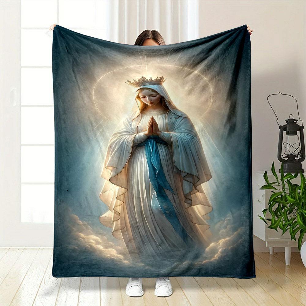 Blessed Mother Haloed Prayer Blanket Printed Blanket for Living Room Bed Couch lunch break Soft Cozy Blanket for Friend's festival Gift