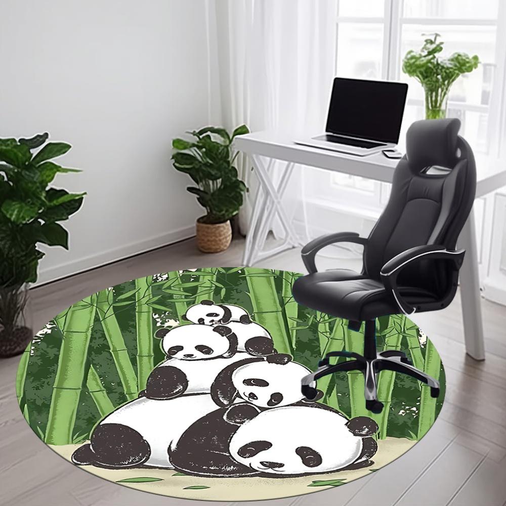 1 szt. Okrągły dywanik do biura Rodzina Pand, Mata wewnętrzna odpowiednia do biura, Pod krzesła biurowe, Sypialni, Salonu, Wystroju domu, Dekoracja pokoju