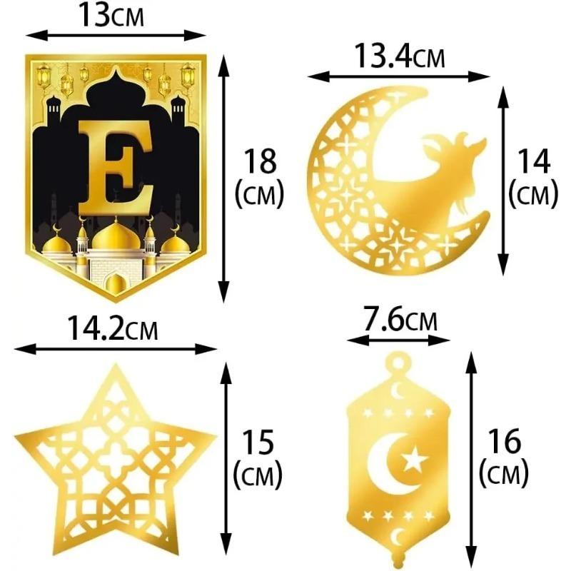 Komplette Ramadan Party Essentials Gold und Schwarz Eid Mubarak Deko Islamisches Banner Mondsichel Papierlaternen Festivalzubehör