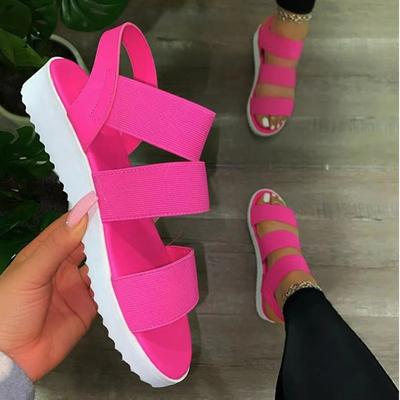 Sandalias de Verano para Mujer Zapatos Casuales Huecos Color Sólido Slip-On Fondo Grueso Banda Elástica Zapatos Planos para Mujer Talla Grande Zapatos de Playa para Mujer