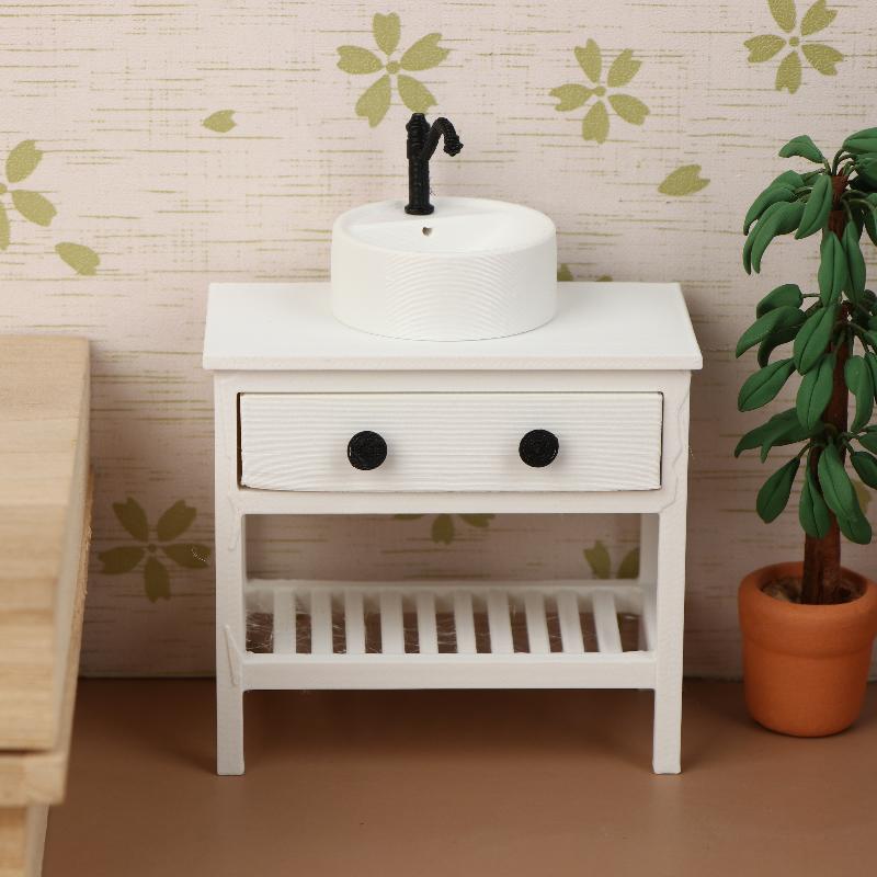 1/12 Living Scene Ornament Toys Dollhouse Simulation Sink Cabinet Model Dollhouse Bathroom Furniture Decoration Dolls House