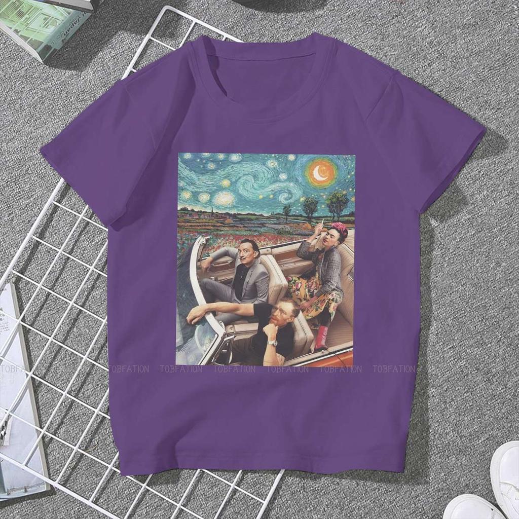 ZX Van Gogh and Friends In a Car Women Tshirts Funny Artwork Aesthetic Vintage Female Clothing Loose Cotton Graphic Tops