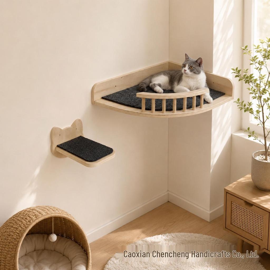 Albero per Gatti in Legno da Parete con Piattaforma e Cuccia Integrata