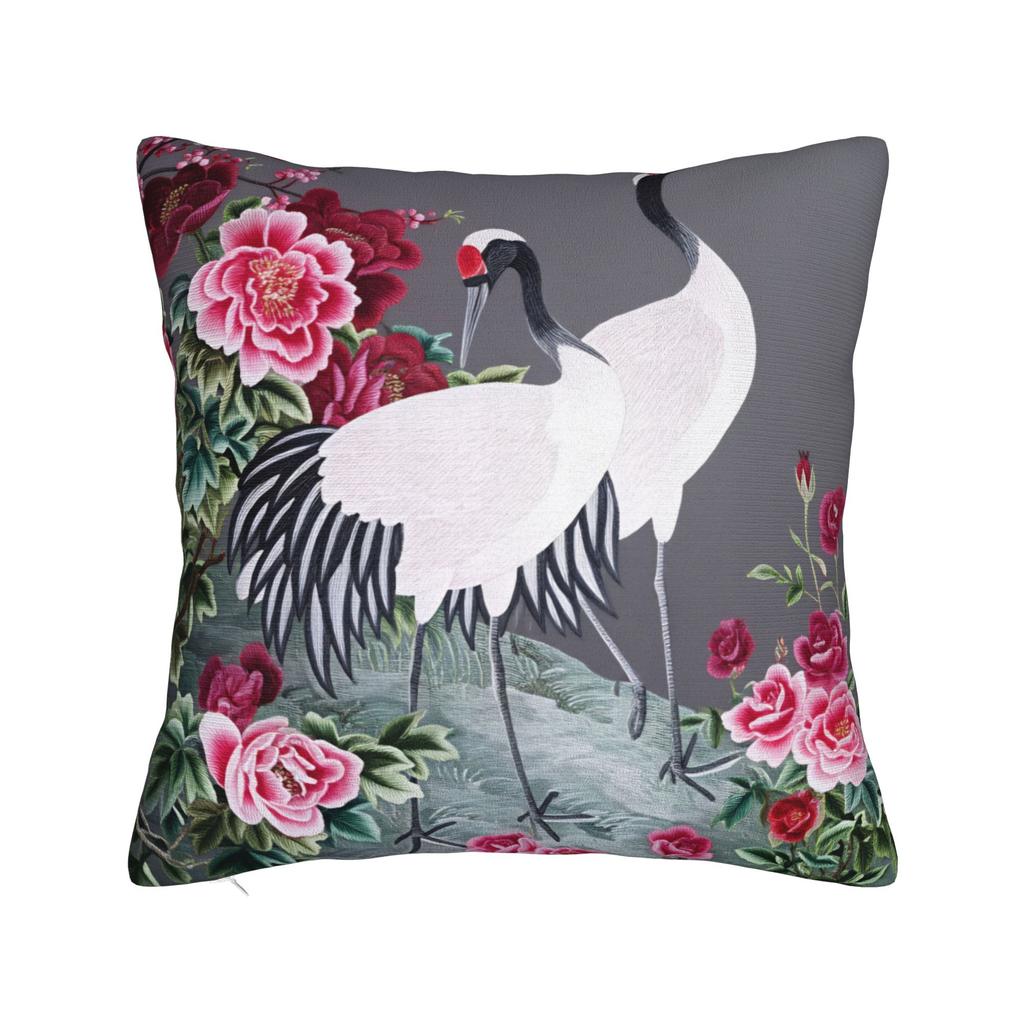 Chinese Style Crane Pillow Case Print Pillow Cover Funny Pillowcases For Sofa Car Home Decor