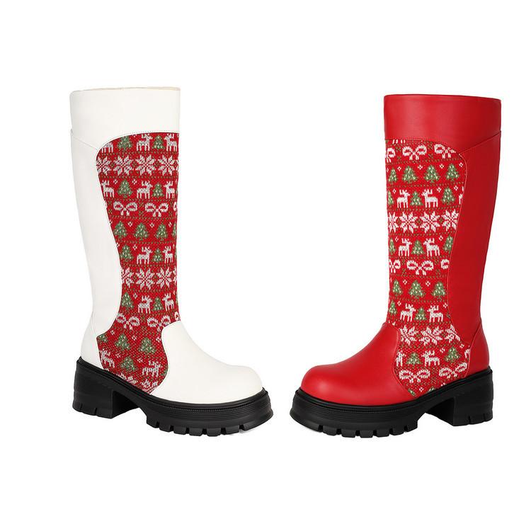 Autumn and winter thick heel low heel high boots embroidery large size round pointed retro belt buckle Martin boots