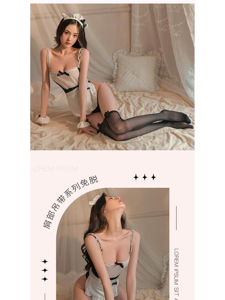 Verführerisches Dienstmädchen-Dessous-Set: Transparenter Morgenmantel & Versuchungspajamas