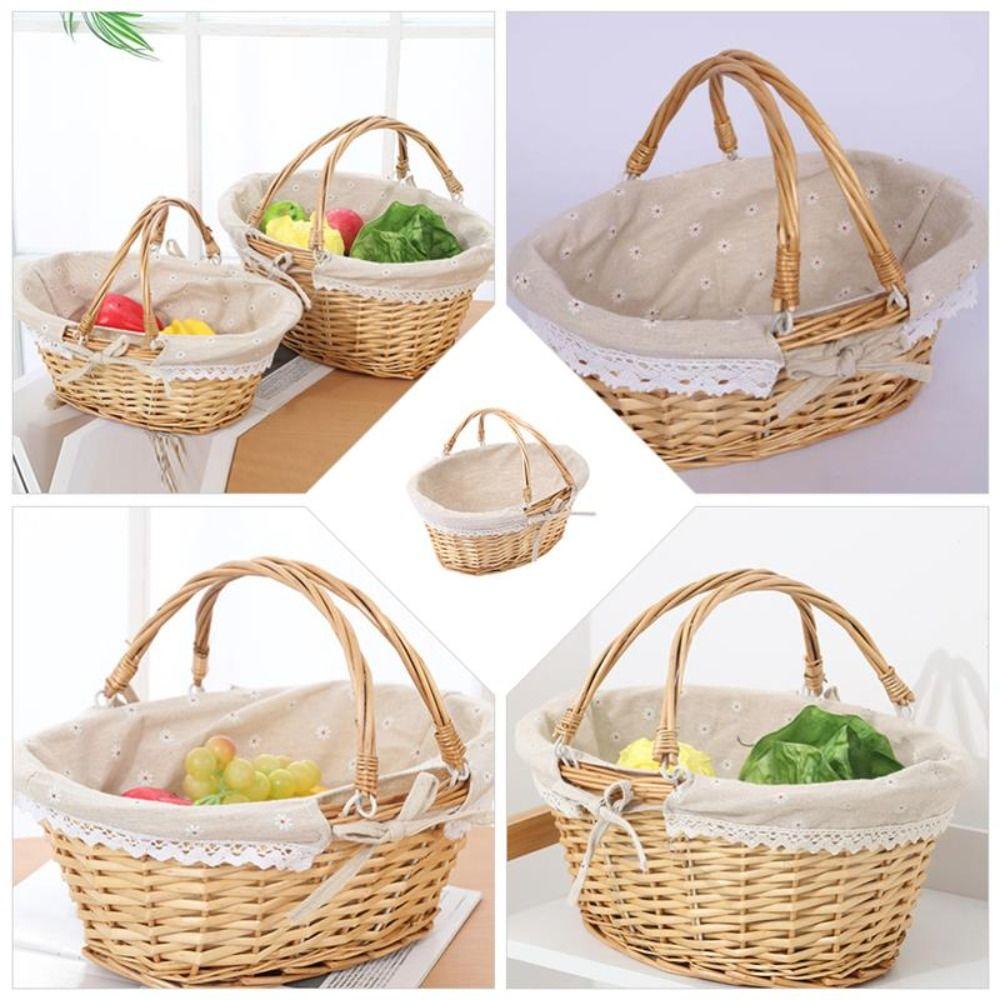 Oval Sundries Willow Woven Handwoven Vegetable Basket Storage Basket Fruit Basket Picnic Basket
