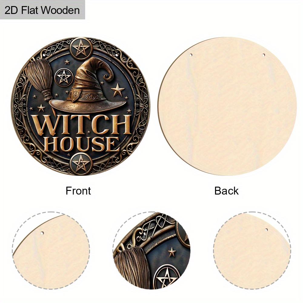 Retro Halloween Wooden Sign with Witch House Design - Unique Wall Pediments - Ideal for Front Door, Yard, Porch, Room Decor