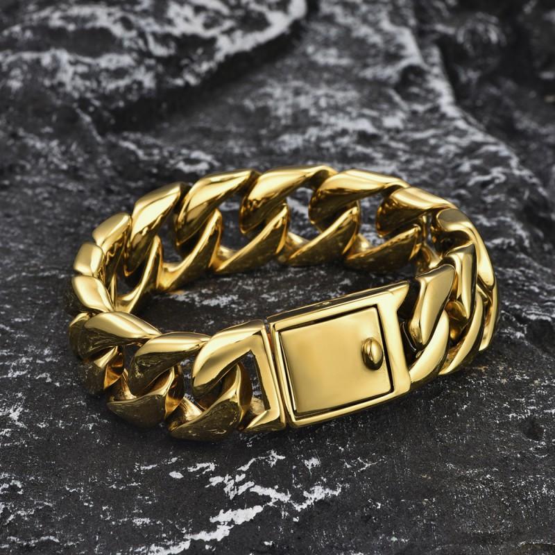 Stainless Steel Cuban Link Bracelet 20mm Vacuum Plated Hip Hop Mens Jewelry Geometric Chain Daily Wear