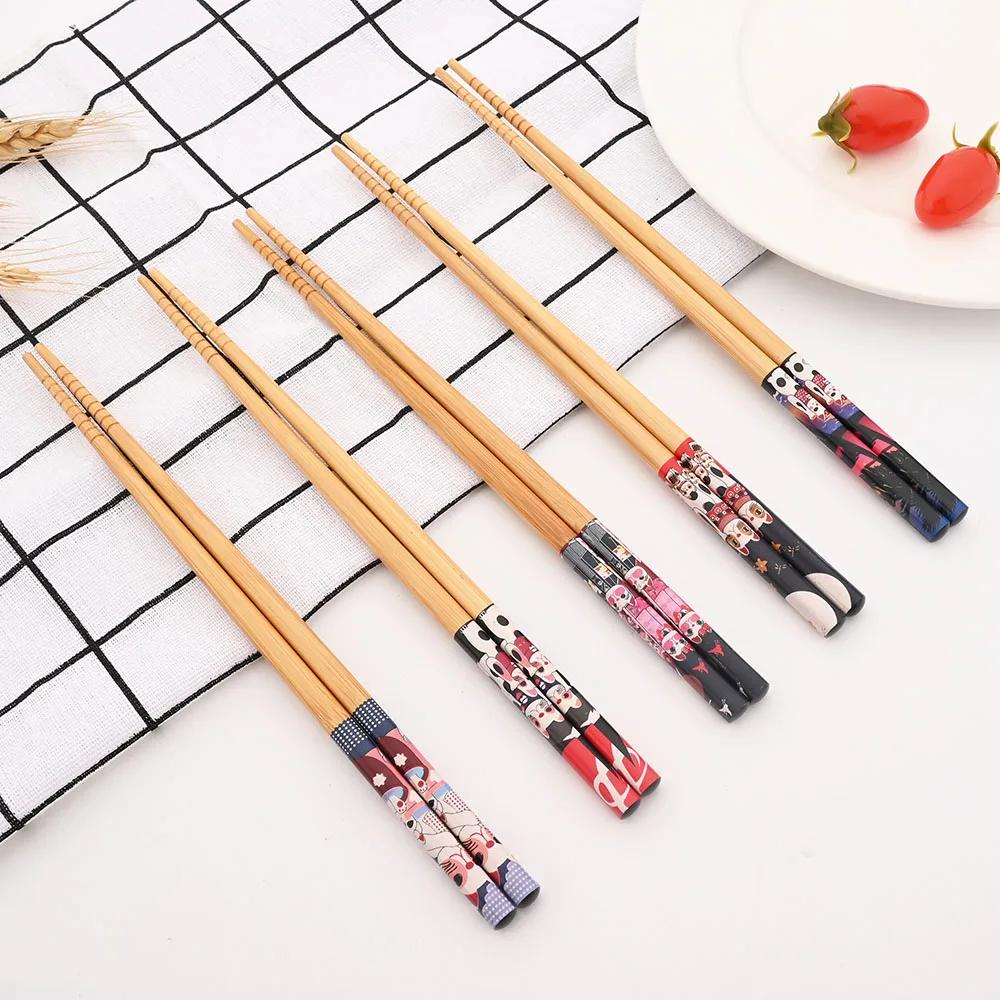 5 Pairs Natural Bamboo Chopsticks Reusable Traditional Handmade Chinese Classic Wooden Chopsticks Sushi Kitchen Tool Hot Pot