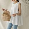 Summer O Neck Sleeveless Shirts With Belt Elegant Cotton Linen Blouse Women Casual Tops Fashion Solid Loose Clothes Blusas 27938