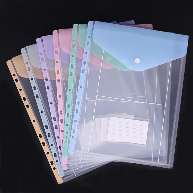 Transparent Loose-Leaf File Bag High-Capacity File Organizer Binder Pockets Button Close Business Document Pouch Stationery