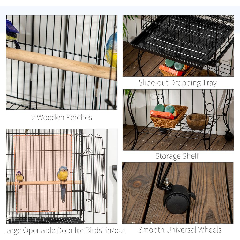 1.53 M Bird Cage Pet Viary Feeding Stand With Wheels Perch