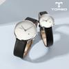 Toleuso T77L-Slbk Silent Two-Hands Simply Date Couple Watch Men'S & Women'S Leather Watch