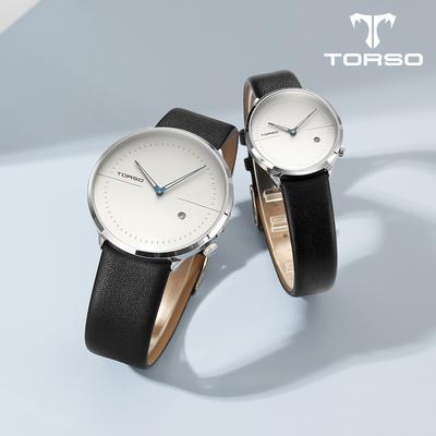 Toleuso T77L-Slbk Stille Twee-Handen Simpel Datum Koppelhorloge Heren- & Dameslederen Horloge