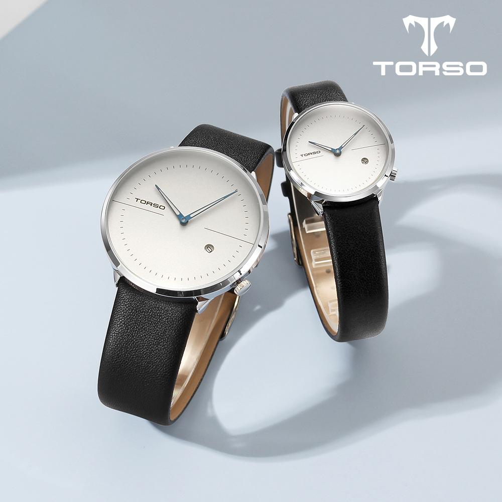 Toleuso T77L-Slbk Silent Two-Hands Simply Date Couple Watch Men'S & Women'S Leather Watch