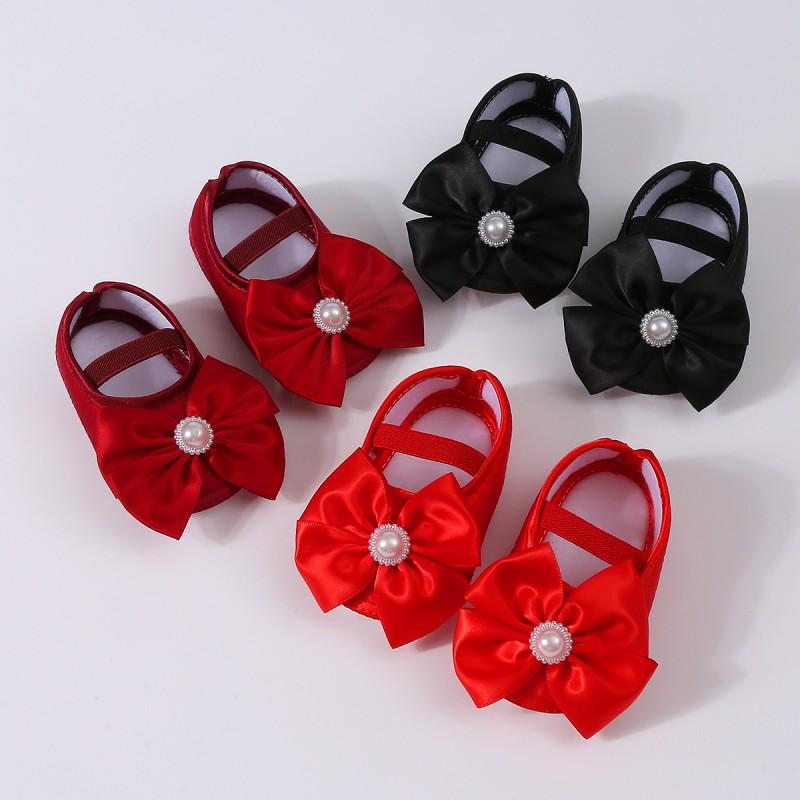Infant Baby Girls Flat Bow Shoes First Walker Princess Shoes Crib Shoes