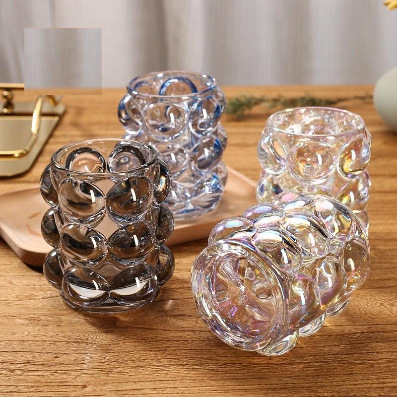 Irisierender Blasen-Glas-Kerzenhalter, Vintage-Textur-Vase für Heimdekoration & Hochzeits-Tischdekorationen