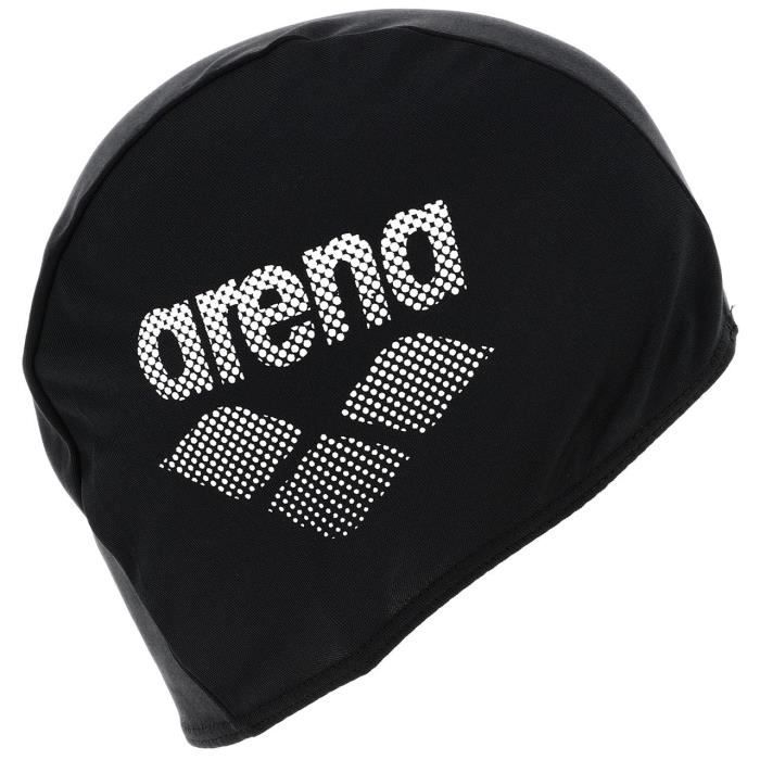 Bonnet de bain polyester noir - Arena UNI Noir - Protège les cheveux du chlore - Logo sérigraphié