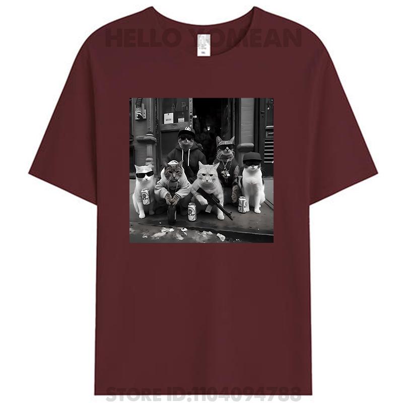 Rolig Kattgäng Meme Gangsterkatter Gata Vintage Dam Herr Bomulls T-shirt Fritid Kortärmad T-shirts Hipster Toppar