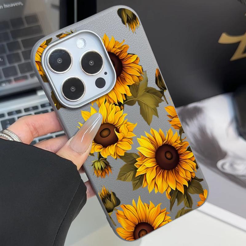 Custodia Marrone Girasole Litchi Per iPhone 17 Custodie iPhone 16 Pro Max 15 14 13 12 11 XS X XR 7 8 16 Plus 16E 17E Cover