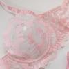 Women S Pink Eyelash Lace Underwire Push Up Semi Sheer Sexy Lingerie Bra Set