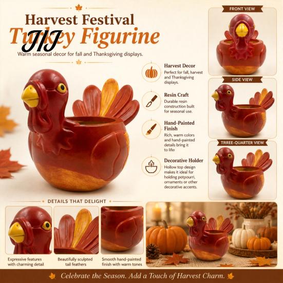 Decorative Storage Bowls for Keys Hand-painted Resin Turkey Ornament Thanksgiving, Autumn Harvest Desktop Trinket Holders Home Organizer, Creative
