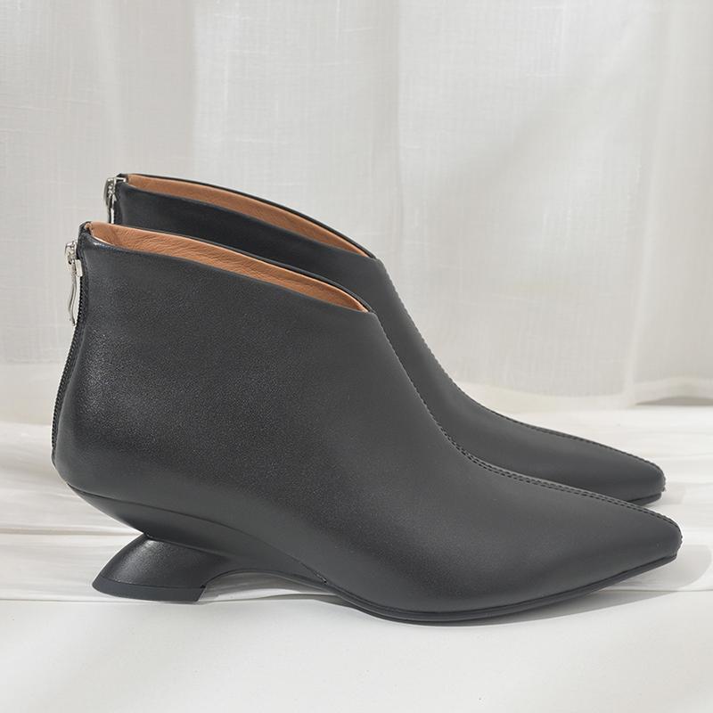 Designer Vintage Women Slim Ankle Boots Elegant Strange Heel Shoes Concise Short Botas De Mujer