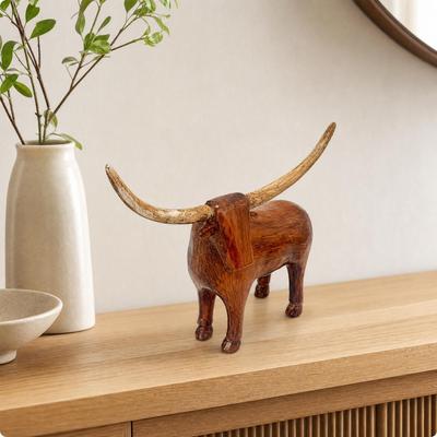 Longhorn Bull Sculpture Tabletop Accent Resin Figurine Compact for Office