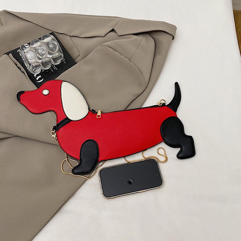 Yogodlns Cartoon Dog Design Shoulder Bag for Women's PU Leather Crossbody Bags with Chain Personalized Zipper Evening Party Purse Satchel