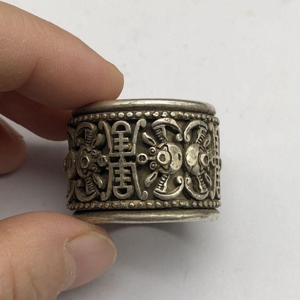 Chinese Tibet Silver Handmade Bat Thumb Rings Decoration Gift Old Collection