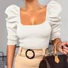 Spring Comfortable Women Unique Design Square Color Solid Color Charming Sense  Shirts Puff Sleeve Tops