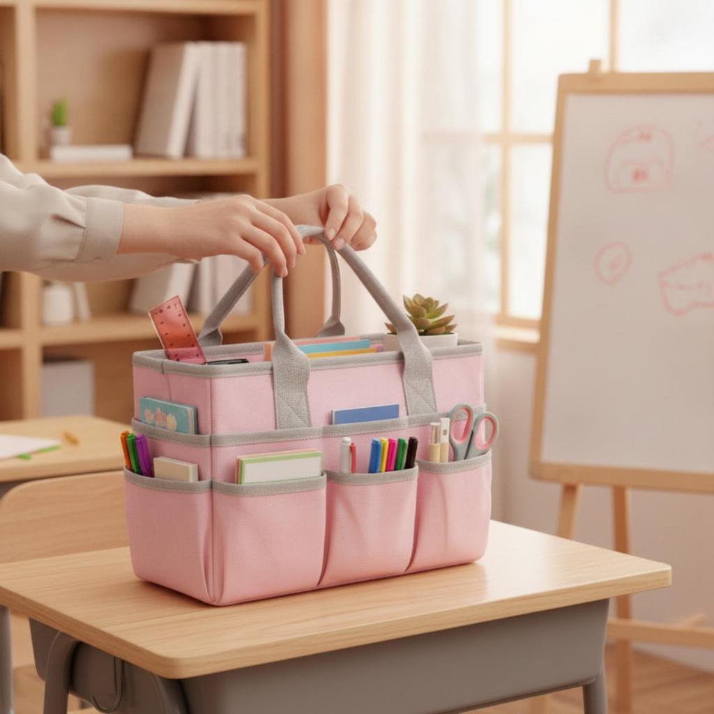 Craft Organizer Tote Bag MultiplePocket with Pockets Structured for Teachers,